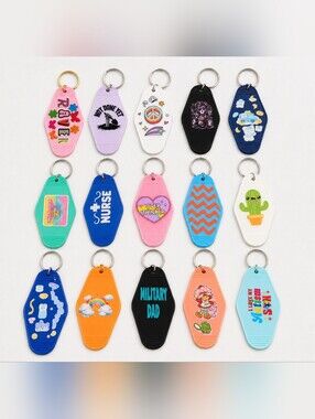 Handmade Retro Motel Keychain Bundle Lot 15 UV Resin DTF Vinyl Key Tags